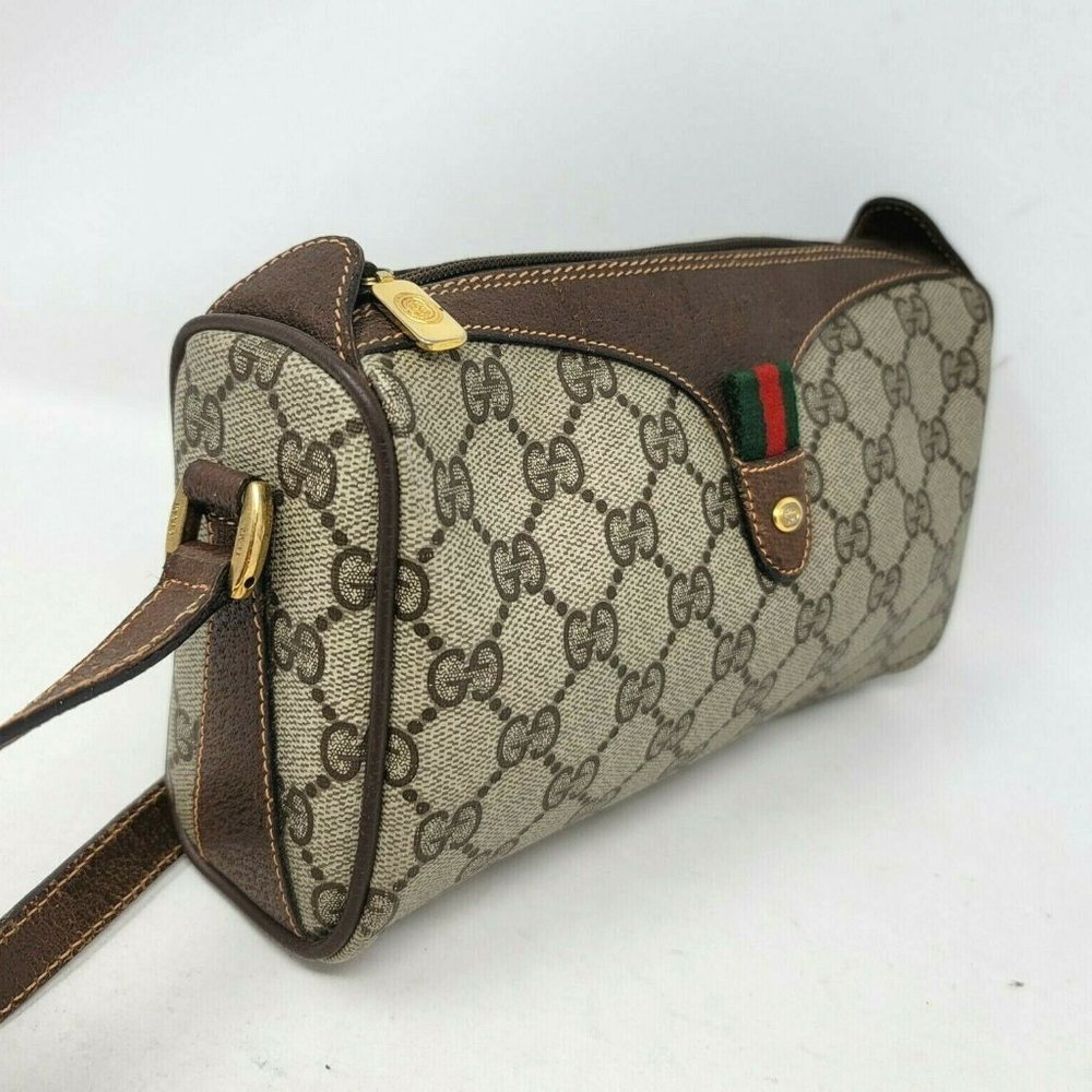 Gucci Ophidia Web Stripe Brown GG Supreme Canvas Leather Cross Body Hand Bag VTG - Picture 2 of 11